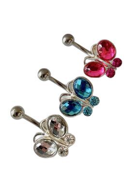 Cubic Zirconia Butterfly Belly Button Ring – 14G Stainless Steel